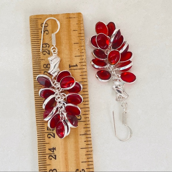 Red Garnet Gemstone Sterling Silver Earrings - Picture 3 of 3